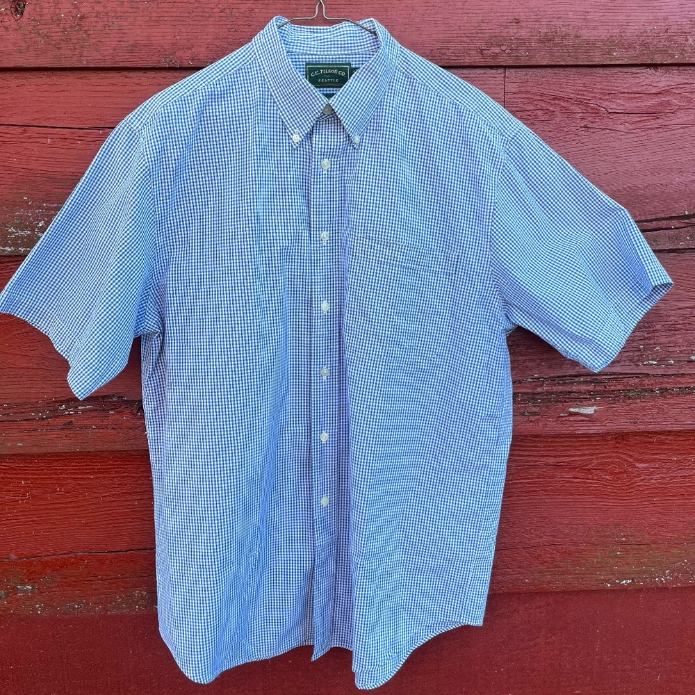 Vintage Filson & Co. Blue Micro-Checked Short Sleeve Button-Up Shirt –  Size L